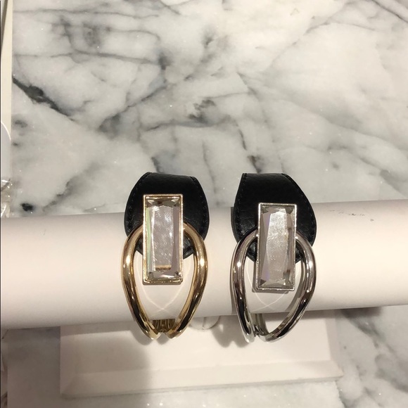 Leather Bracelet w/Rectangular Crystal Gold or Silver-Boutique - Picture 4 of 8